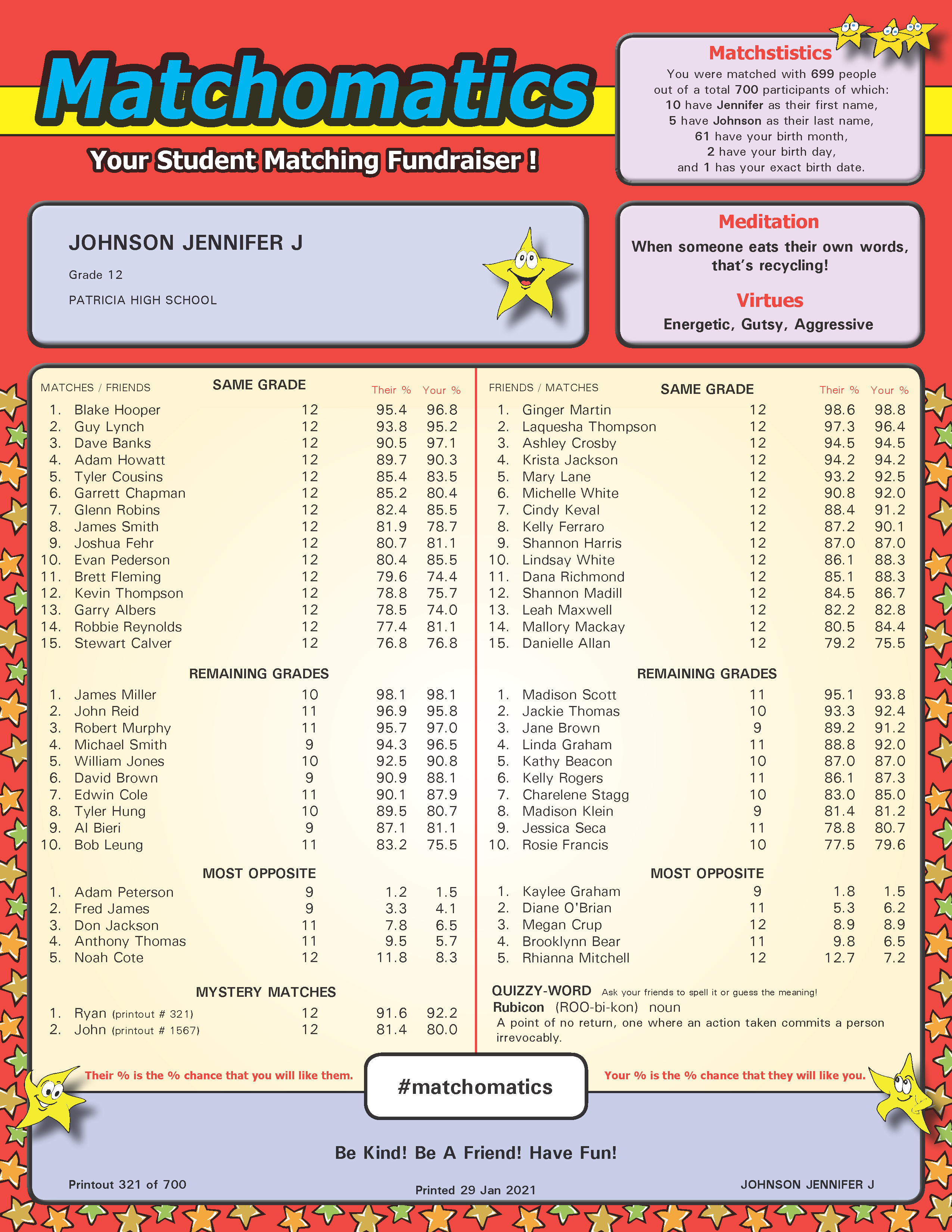 Matchomatics Printout